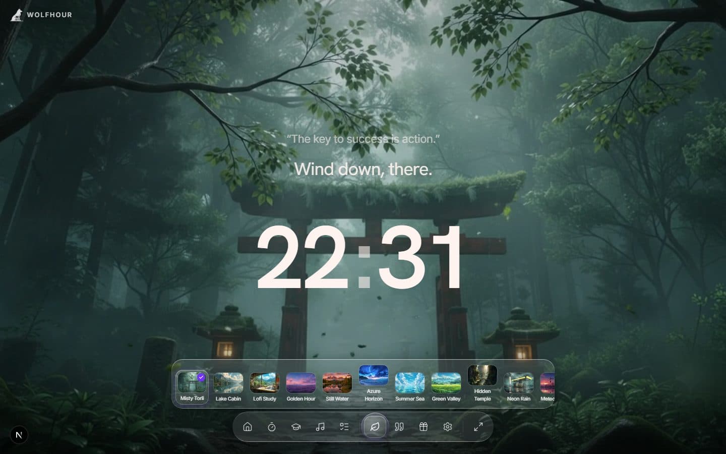 The Wolfhour scene switcher — pairing a live cinematic scene with your study sound mix